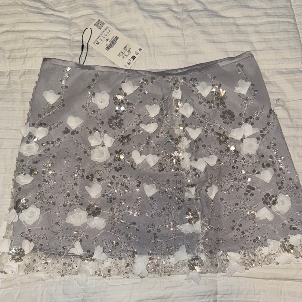 Silver & Gray Sequin Skirt Zara